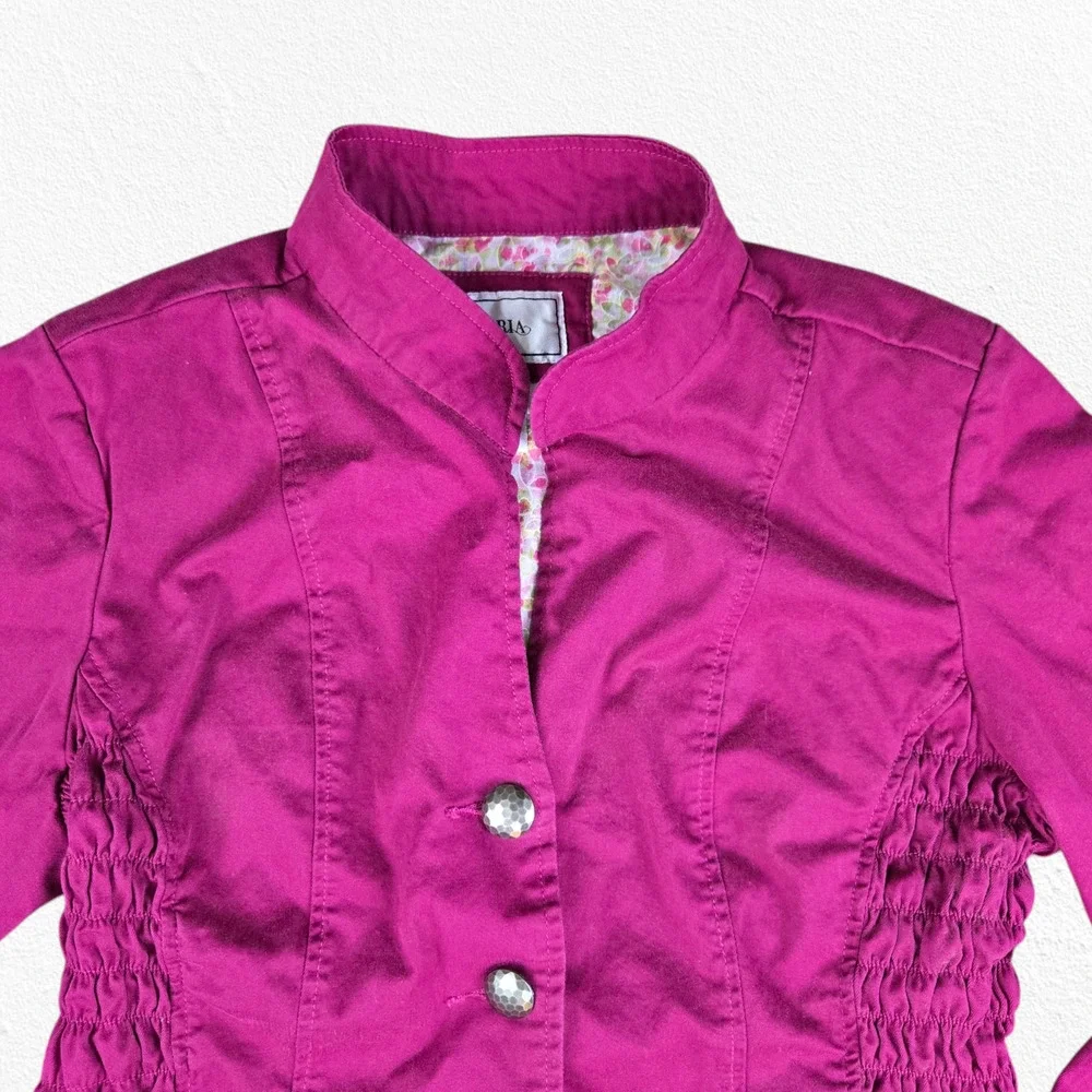 90s Vintage Magenta Pink Ruched Mandarin Collar Blazer Jacket Size Medium